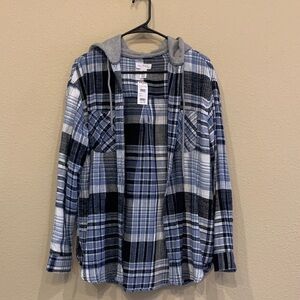 Full Tilt Blue and Black Plaid Hooded Shirt